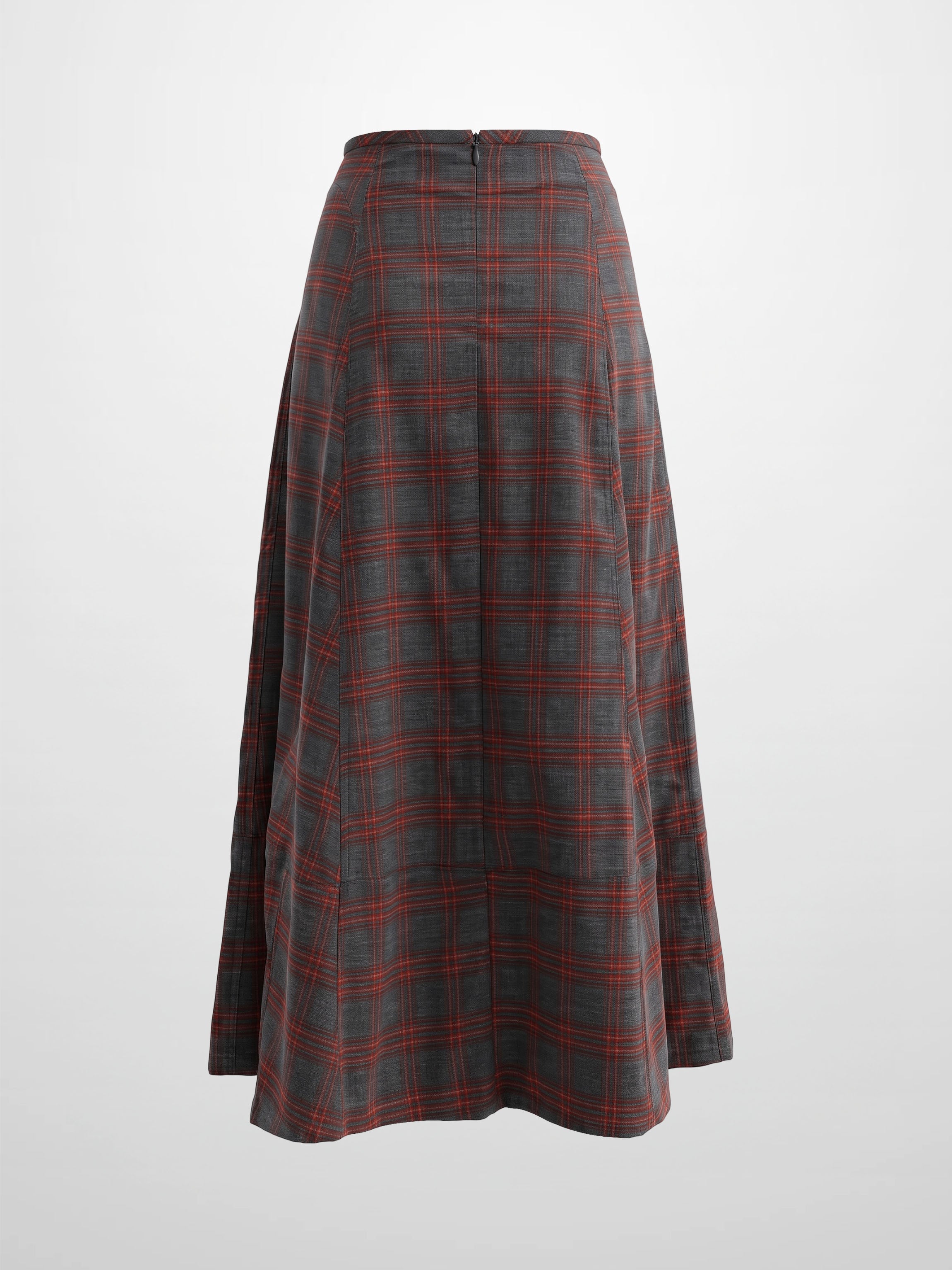 Seamed Flare Skirt - Grey/Rust Plaid