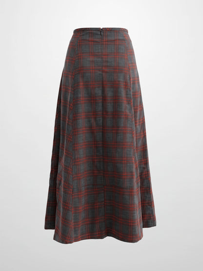 Seamed Flare Skirt - Grey/Rust Plaid