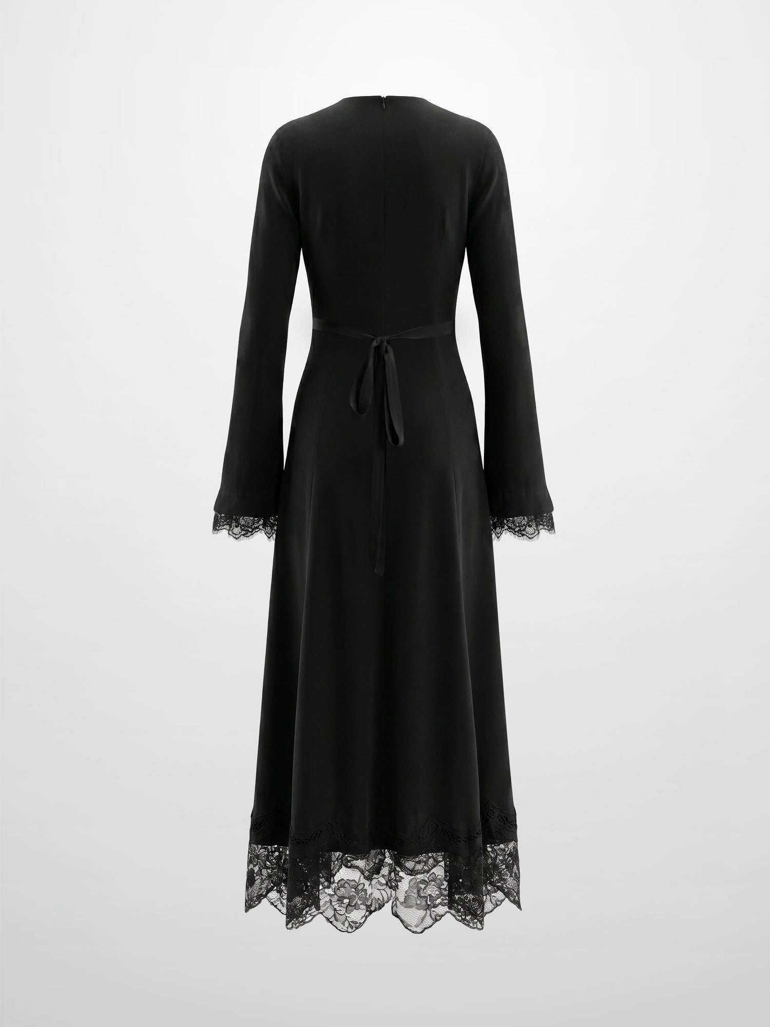 Lace Trim Crepe Dress-Black