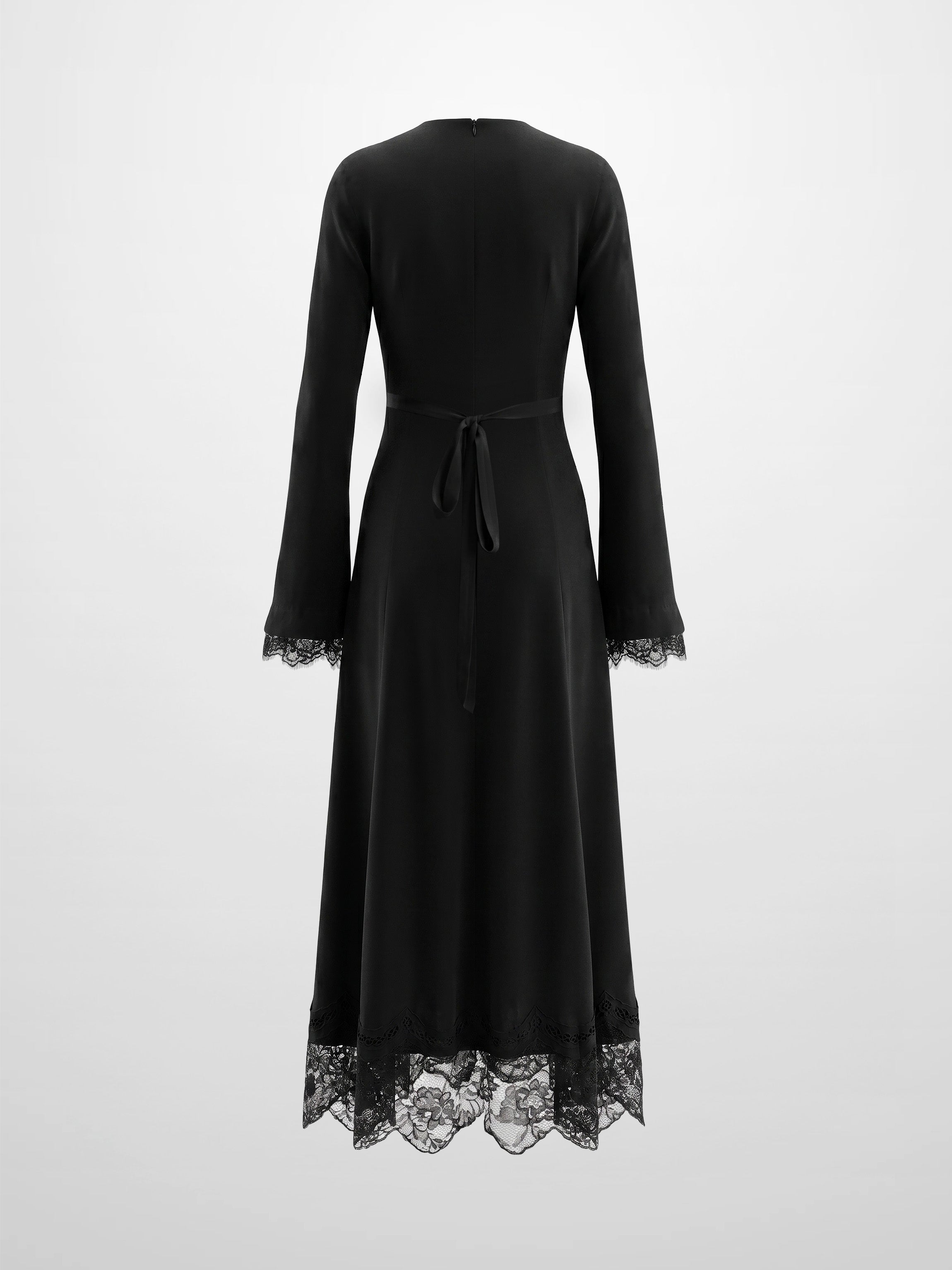 Lace Trim Crepe Dress-Black