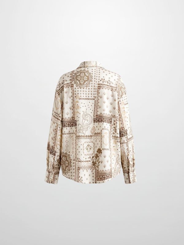 Button Down Collared Blouse-Brown Bandana