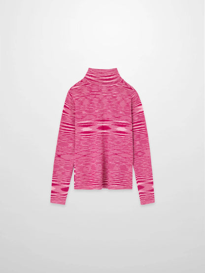Abstract Stripe Knit Turtleneck-Berry Stripe