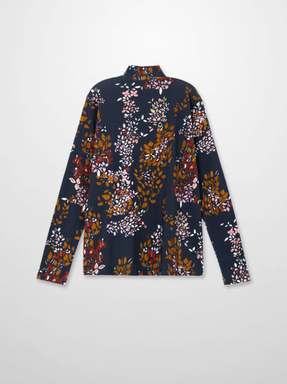 Boxy Printed Modal Turtleneck-Navy Leaf