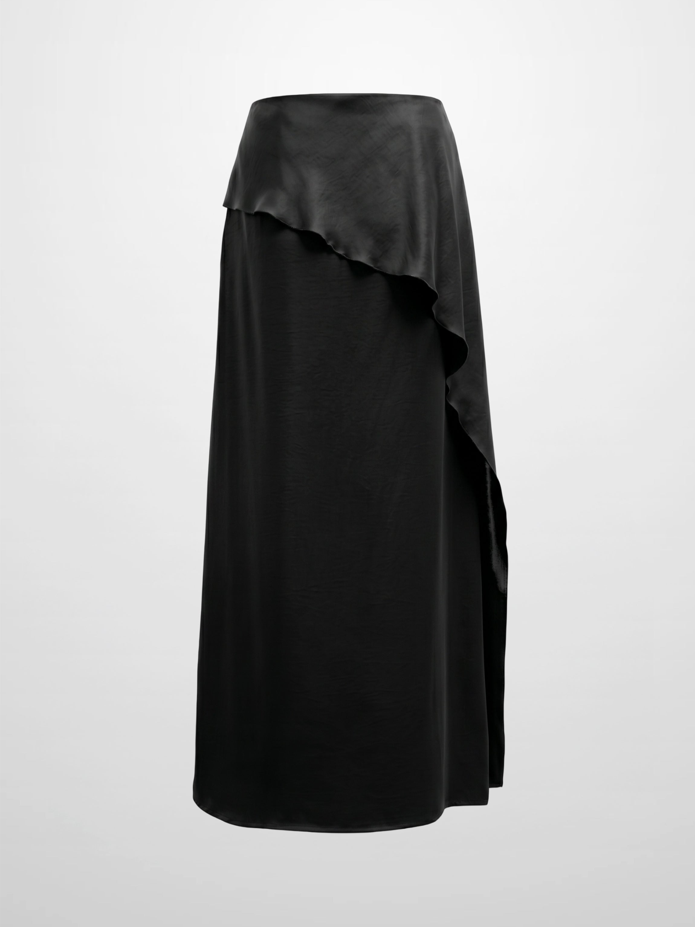 Faux Satin Ruffle Skirt - Black