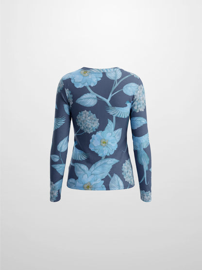 Basic Printed T-shirt-Light Blue Flowers