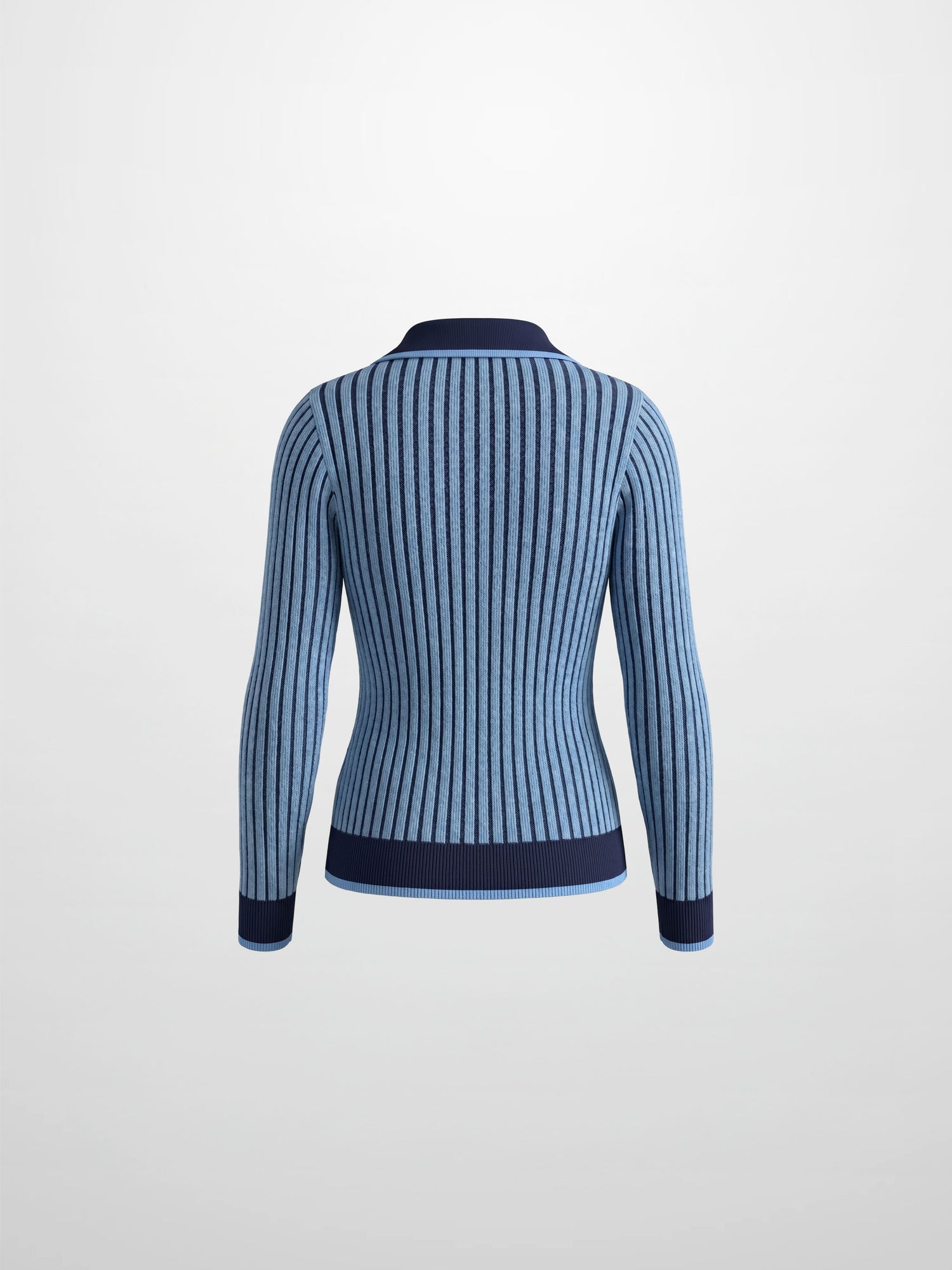 Two Tone Ribbed Polo Sweater-Blue