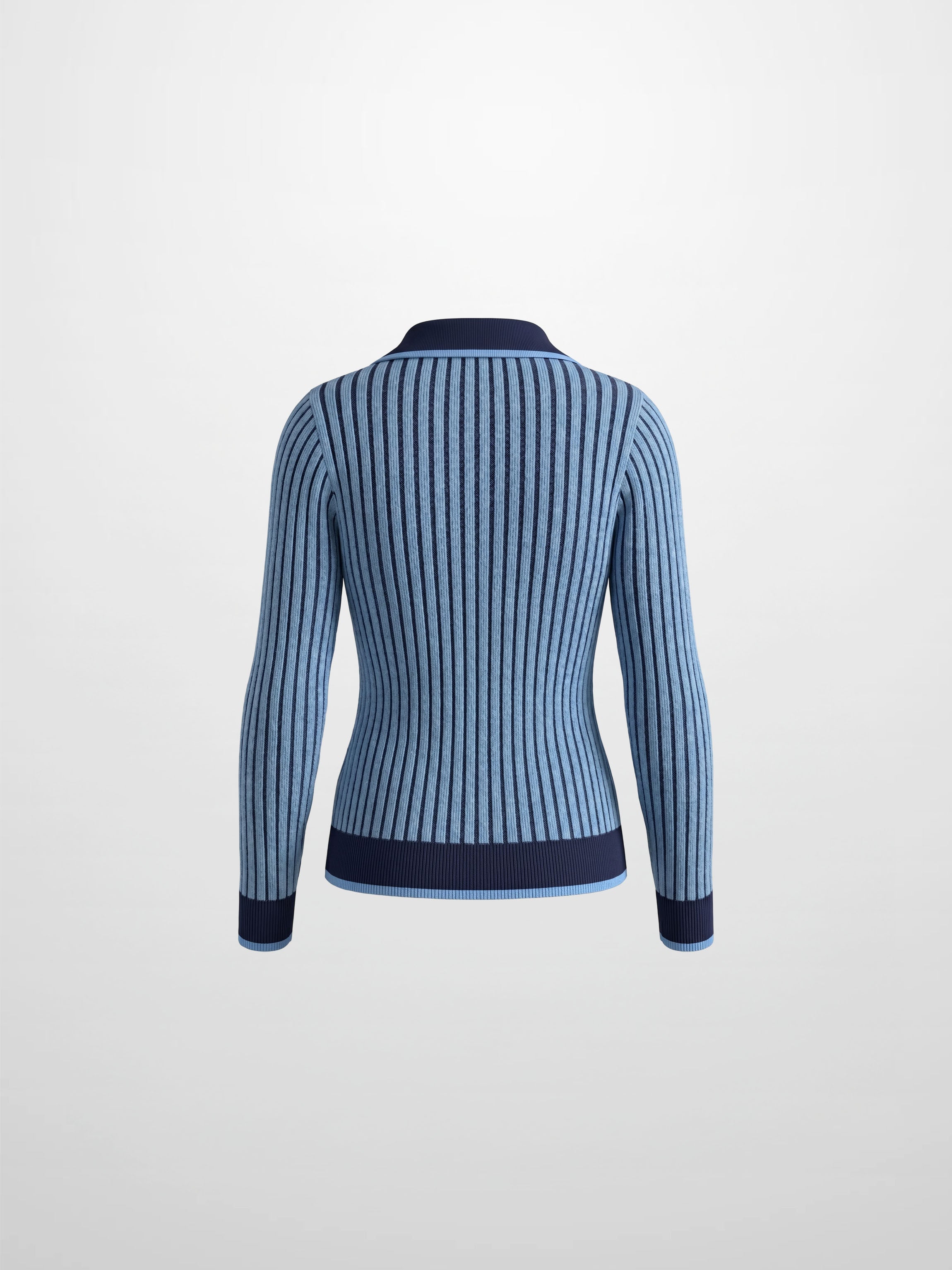 Two Tone Ribbed Polo Sweater-Blue