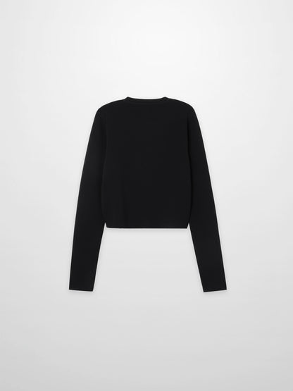 Gold Button Crop Cardigan-Black