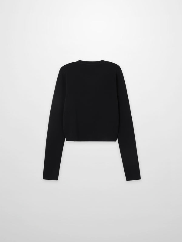 Gold Button Crop Cardigan-Black