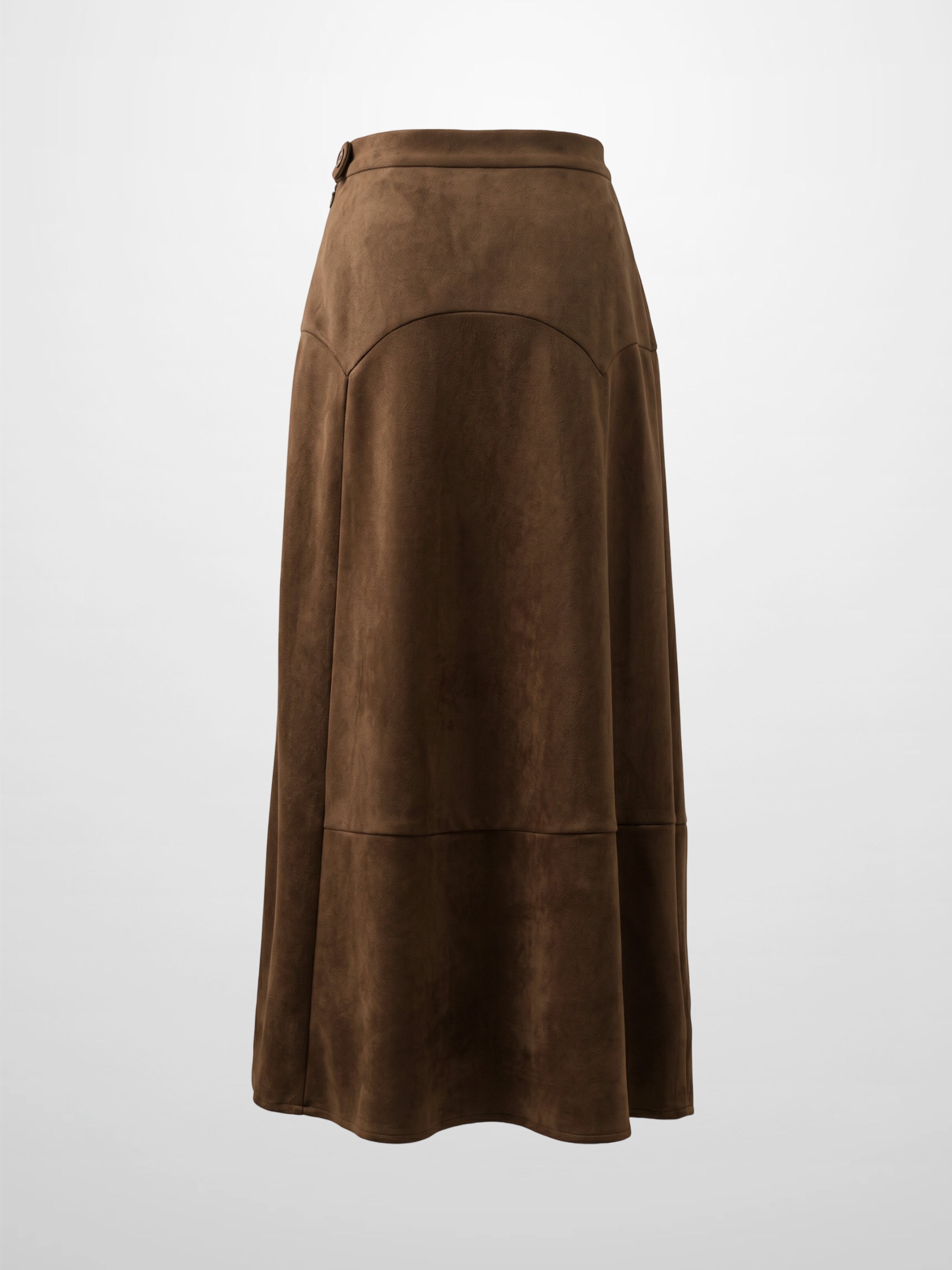Curved Yoke Faux Suede Skirt - Brown