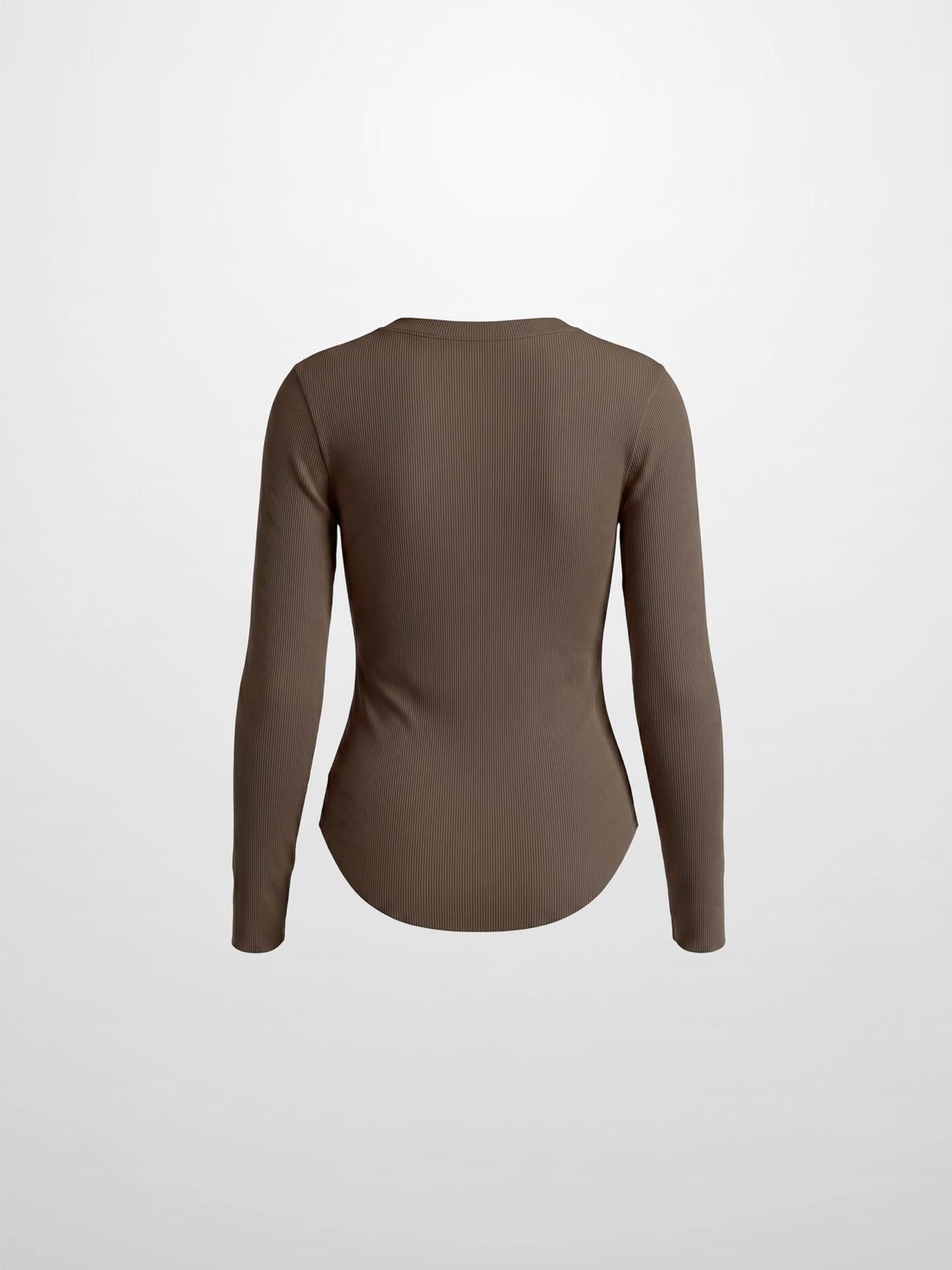 Rounded Hem Ribbed T-Shirt-Brown