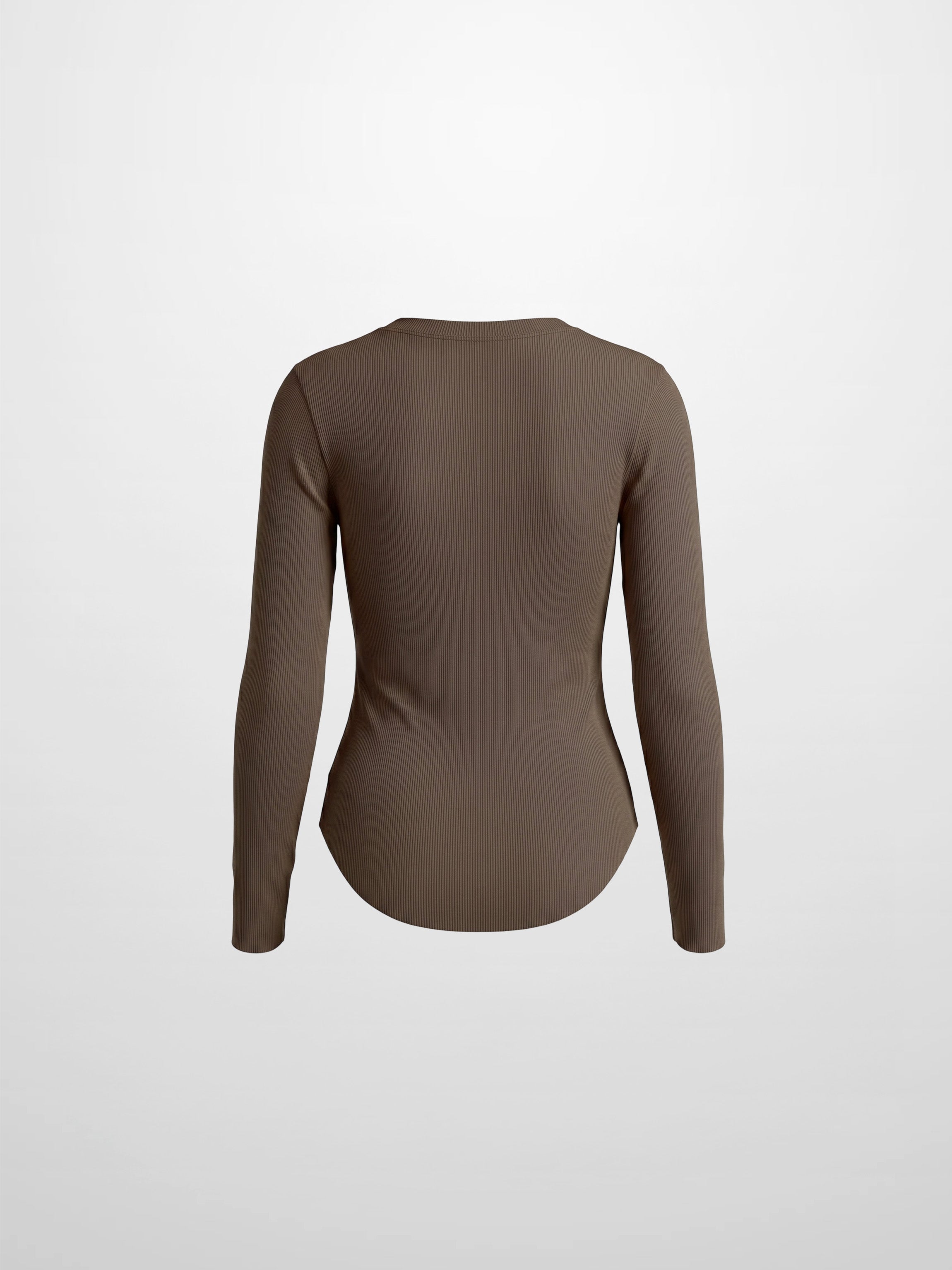 Rounded Hem Ribbed T-Shirt-Brown