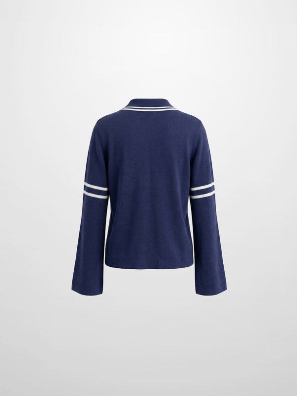 Bell Sleeve Polo-Navy/White