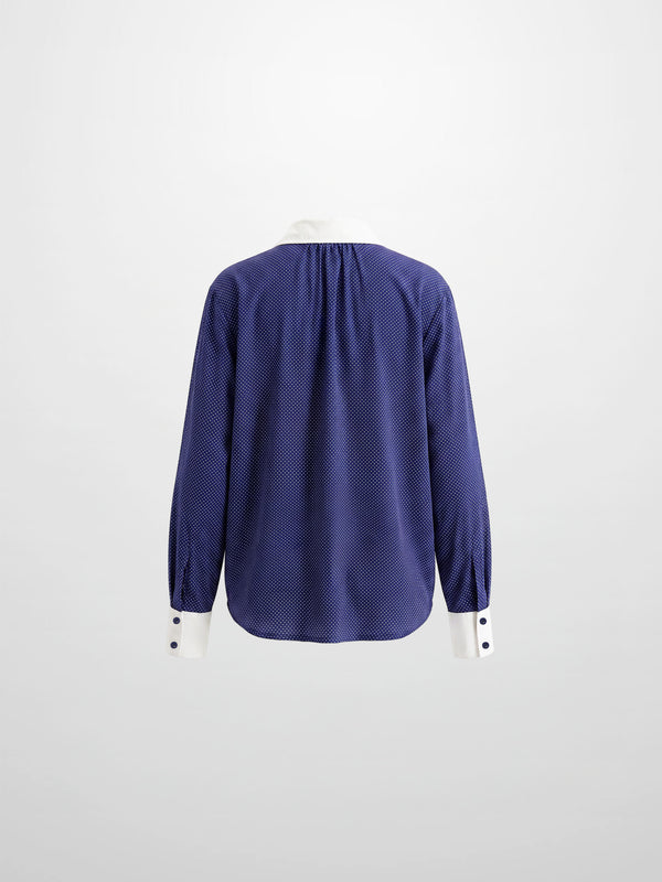 White Collar Mini Dot Shirt-Navy/White