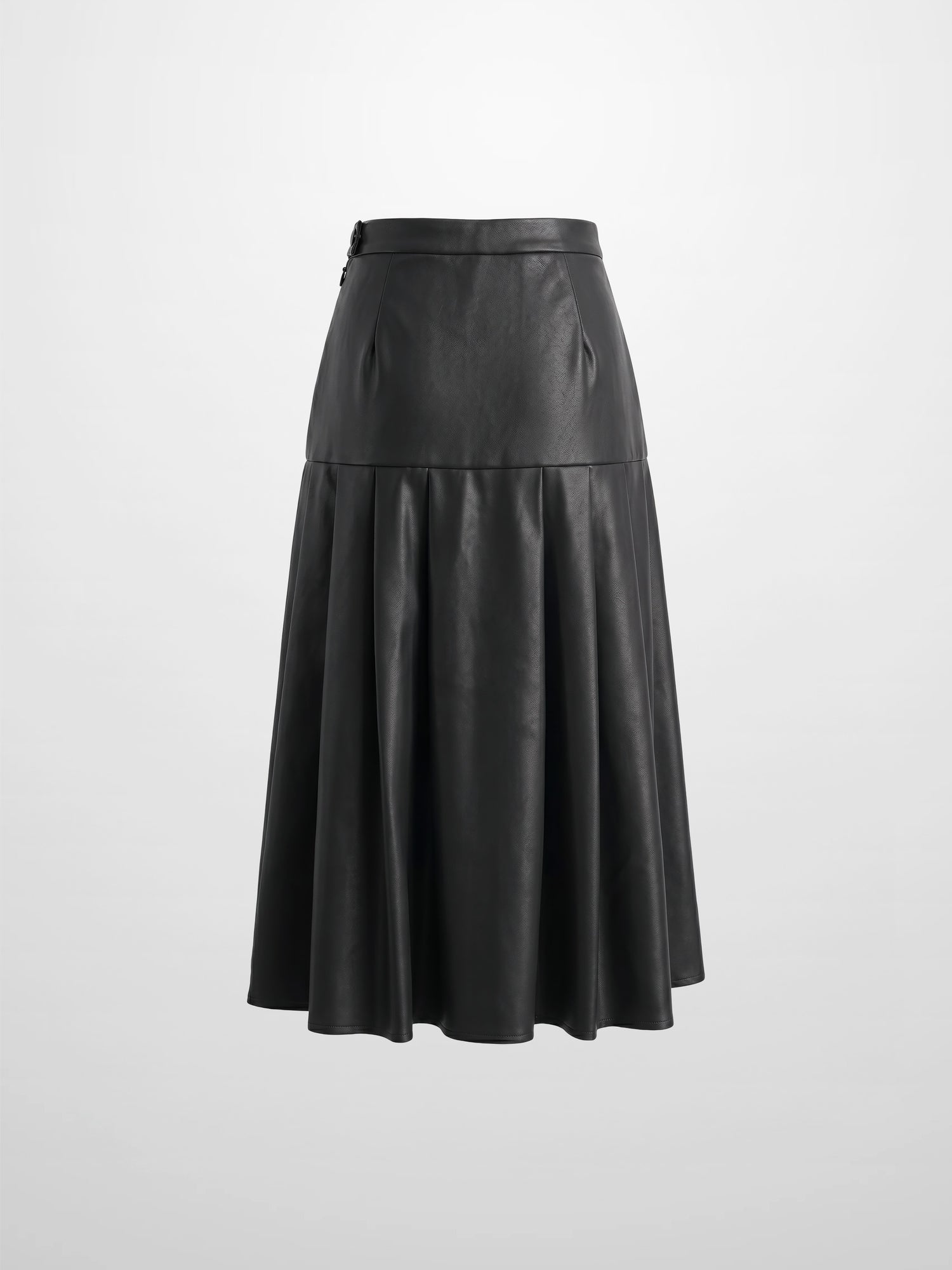 Yoke Faux Leather Pleat Skirt - Black