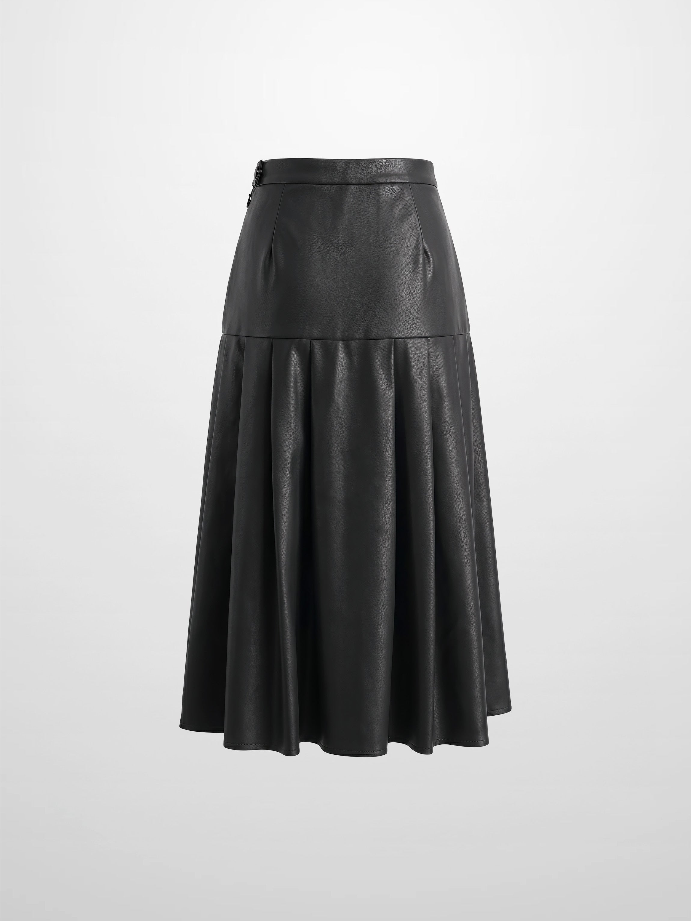 Yoke Faux Leather Pleat Skirt - Black