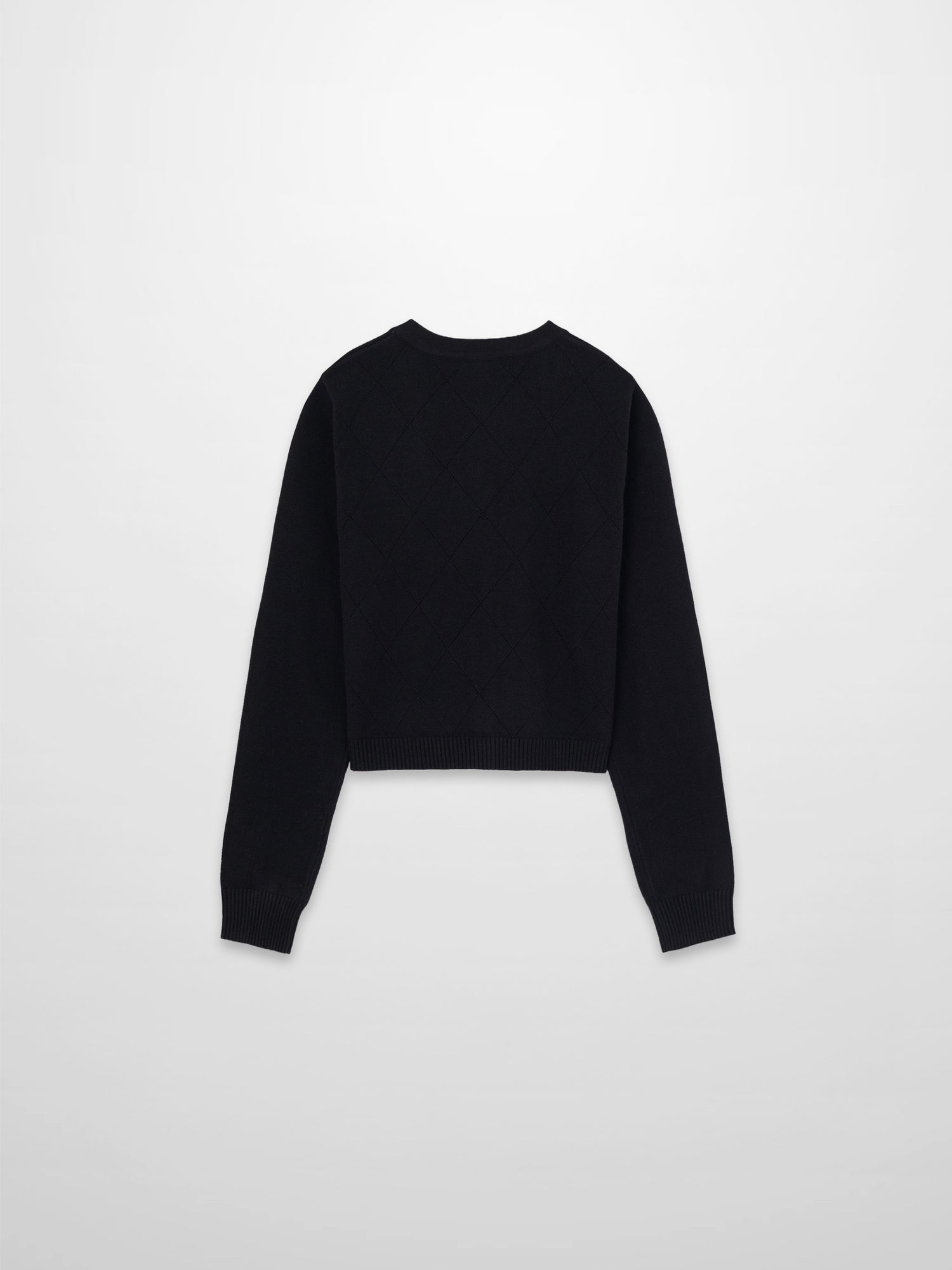 Velvet Detail Pointelle Crew Cardigan-Black/Black
