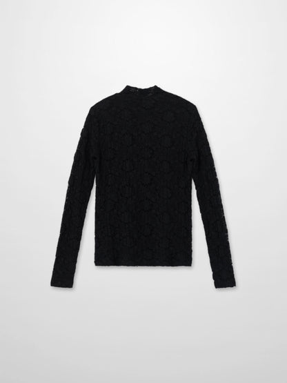 Lace Mock Neck Turtleneck-Black