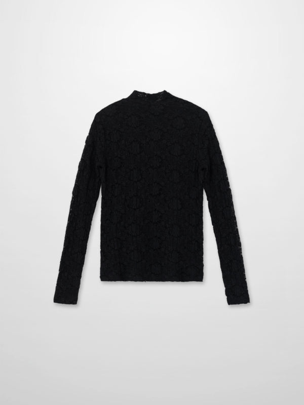 Lace Mock Neck Turtleneck-Black