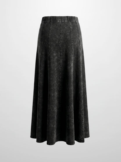 Paneled Flare Skirt 37"-Black Wash