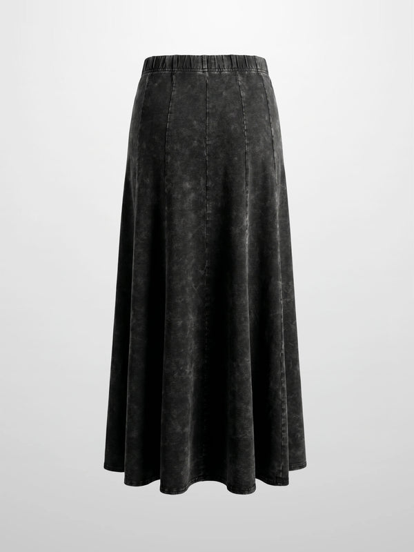 Paneled Flare Skirt 37"-Black Wash