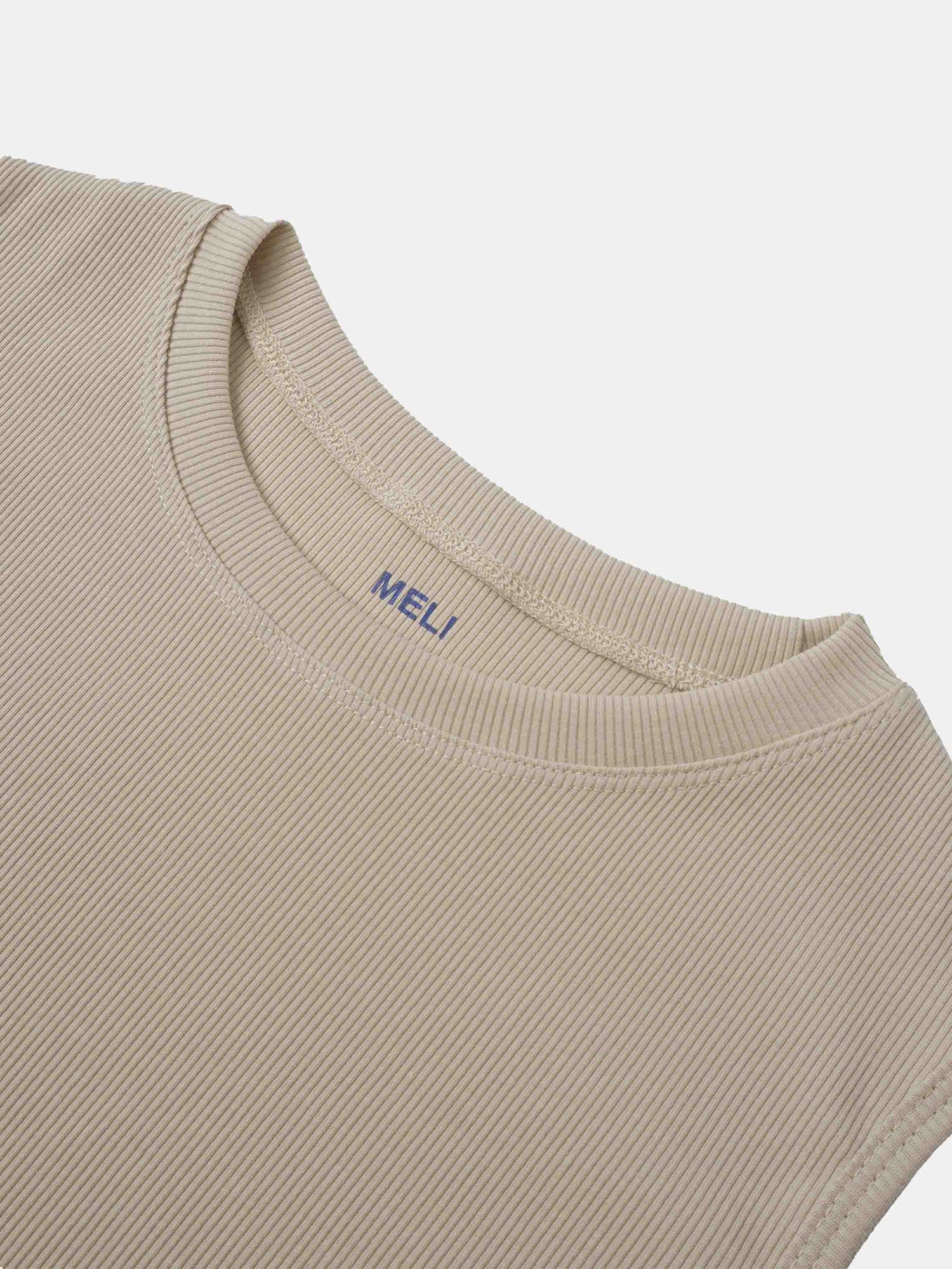 RIBBED CREW SLEEVELESS SHELL-TAN