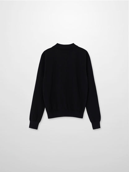 Wool Blend Collared Cardigan-Black