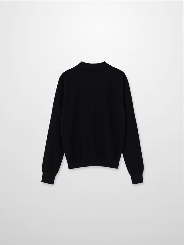 Wool Blend Collared Cardigan-Black