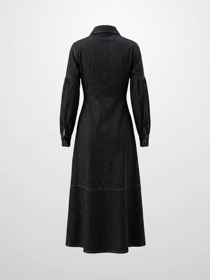 High Waisted Denim Dress - Black