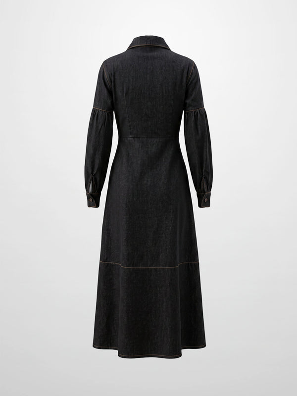High Waisted Denim Dress - Black