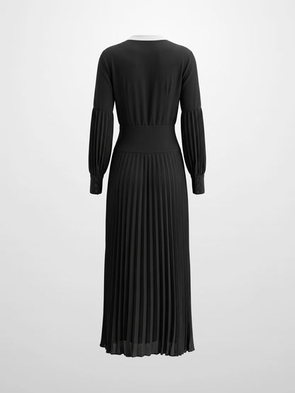 Mini Pleat Yoke Dress - Black