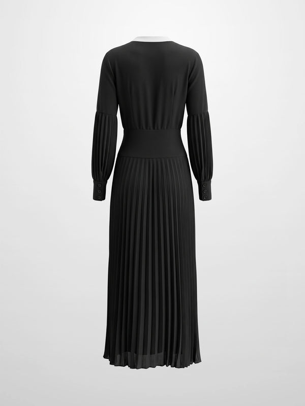 Mini Pleat Yoke Dress - Black