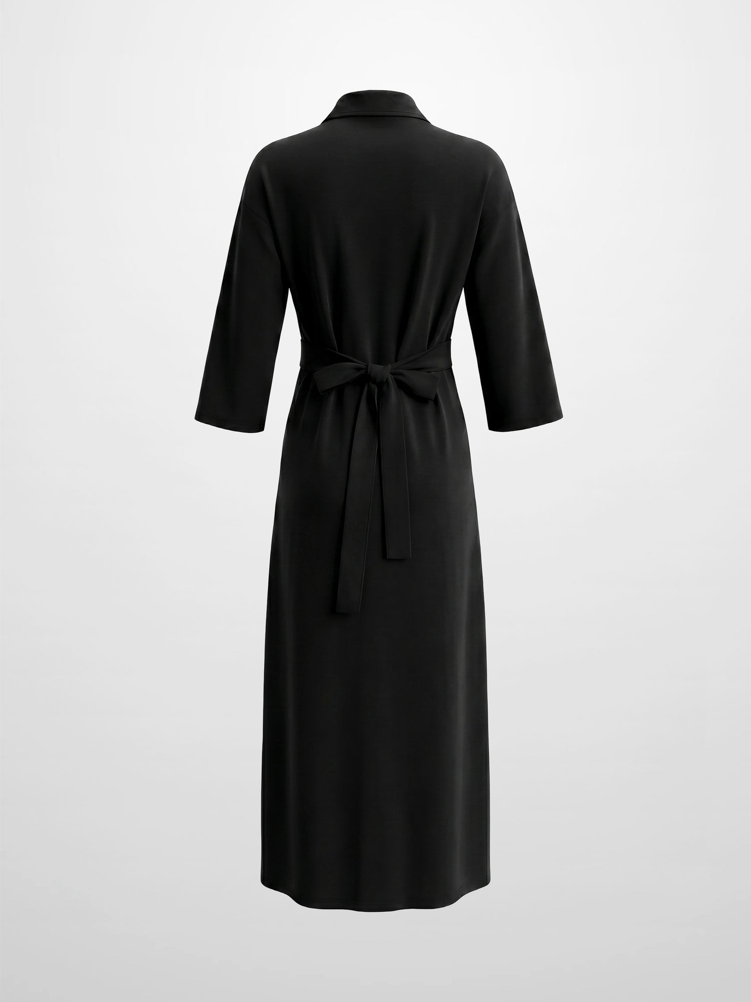 Waist Tie Button Down T-Shirt Dress-Black