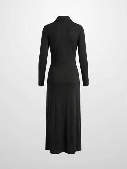 Button Down Ribbed Maxi Dress-Black