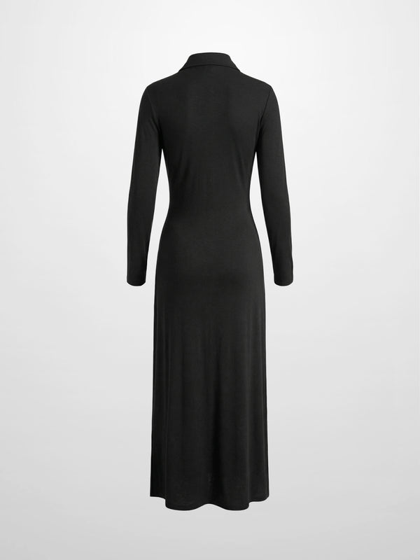 Button Down Ribbed Maxi Dress-Black