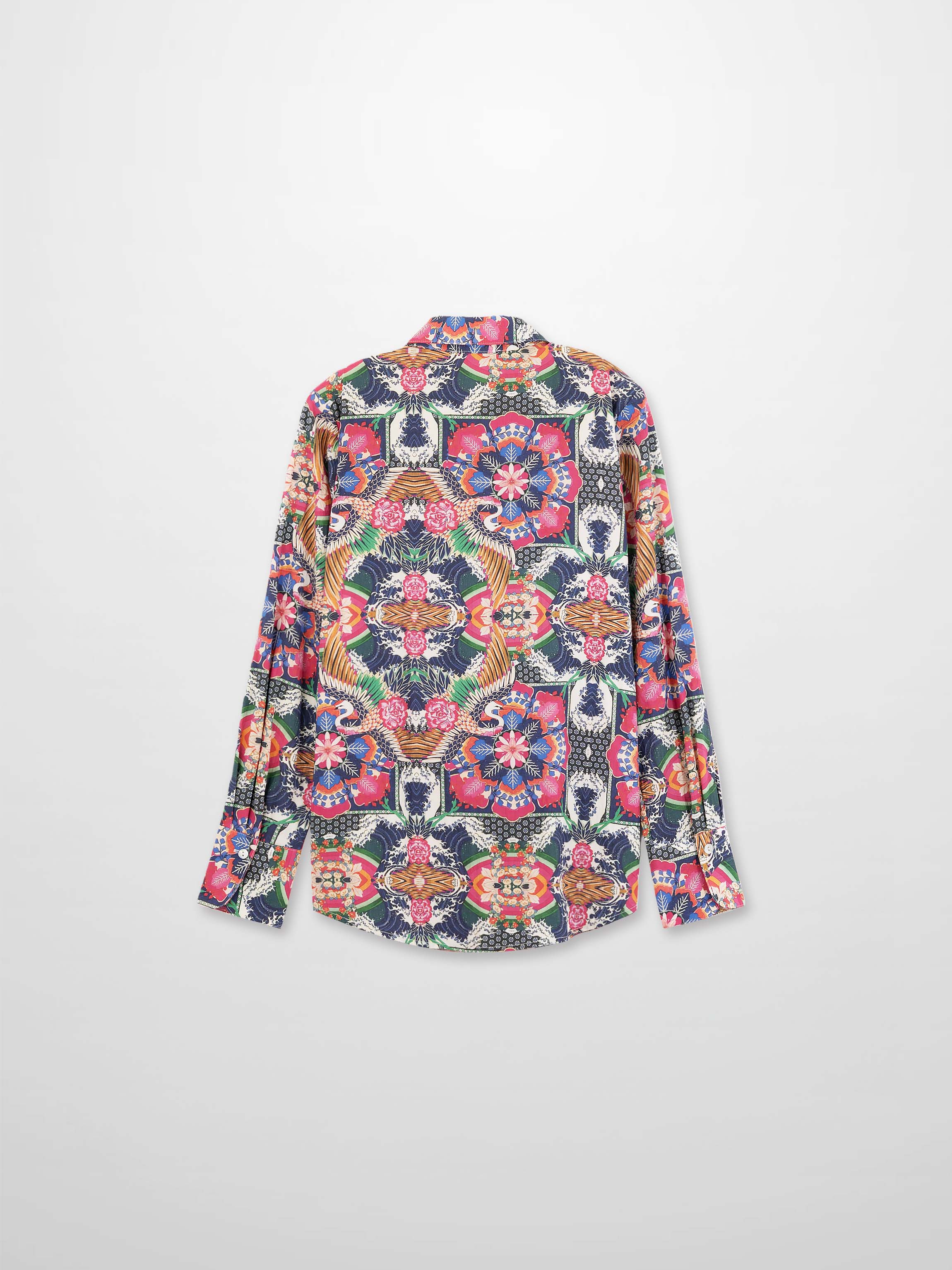 Printed Crinkle Button Down Blouse-Mosaic