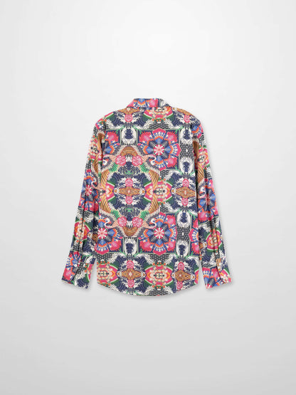 Printed Crinkle Button Down Blouse-Mosaic