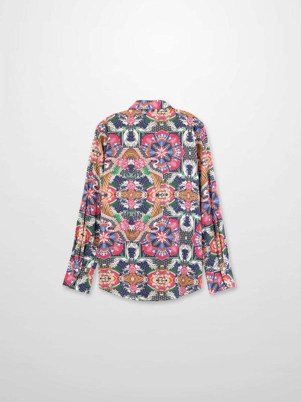 Printed Crinkle Button Down Blouse-Mosaic