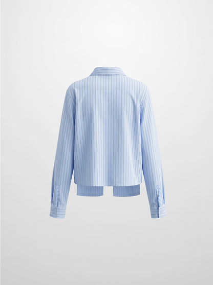 Crop Pinstripe Blouse-Blue/White