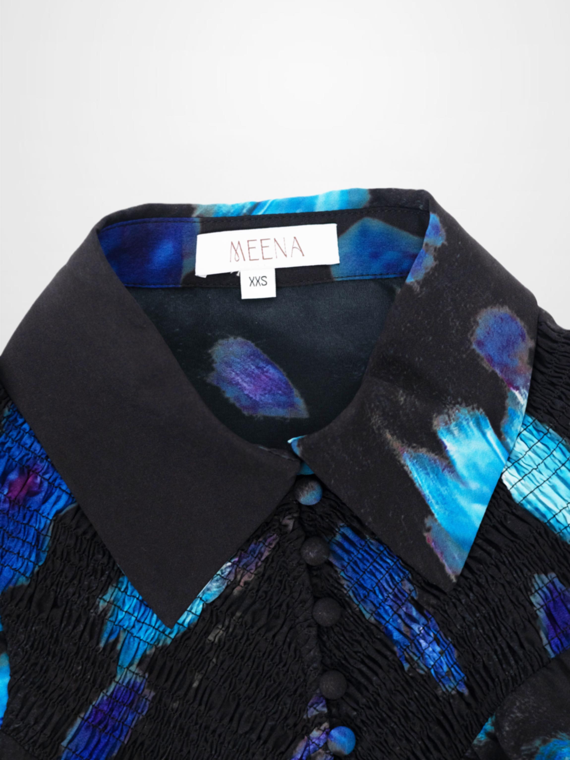 Smocked Blouse-Blue Floral