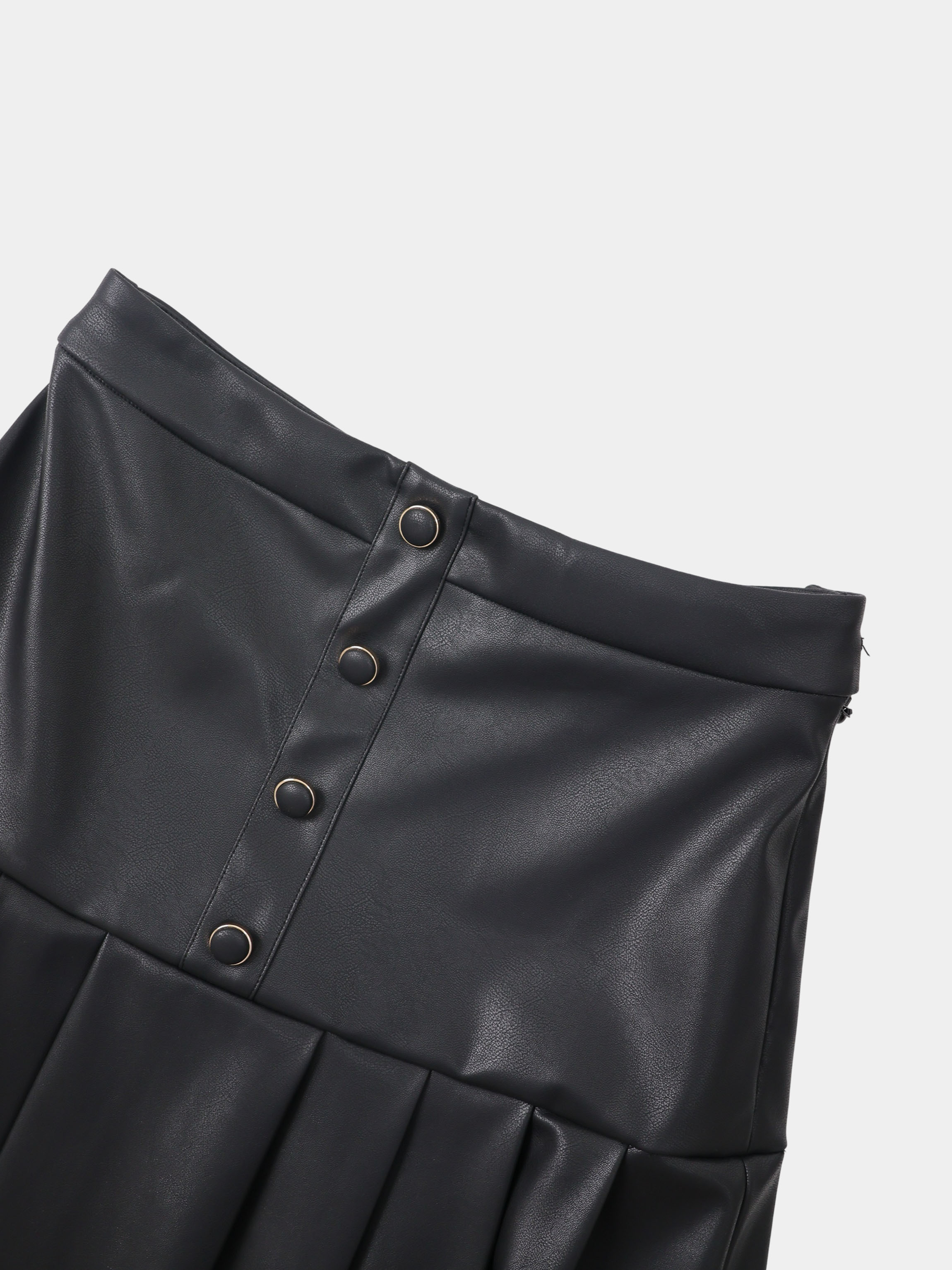 Yoke Faux Leather Pleat Skirt - Black