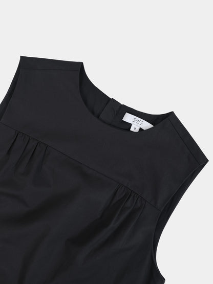 V Gathered Waist Jumper-Black