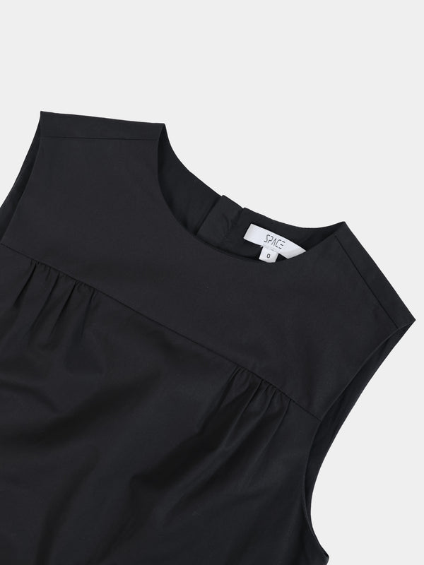 V Gathered Waist Jumper-Black