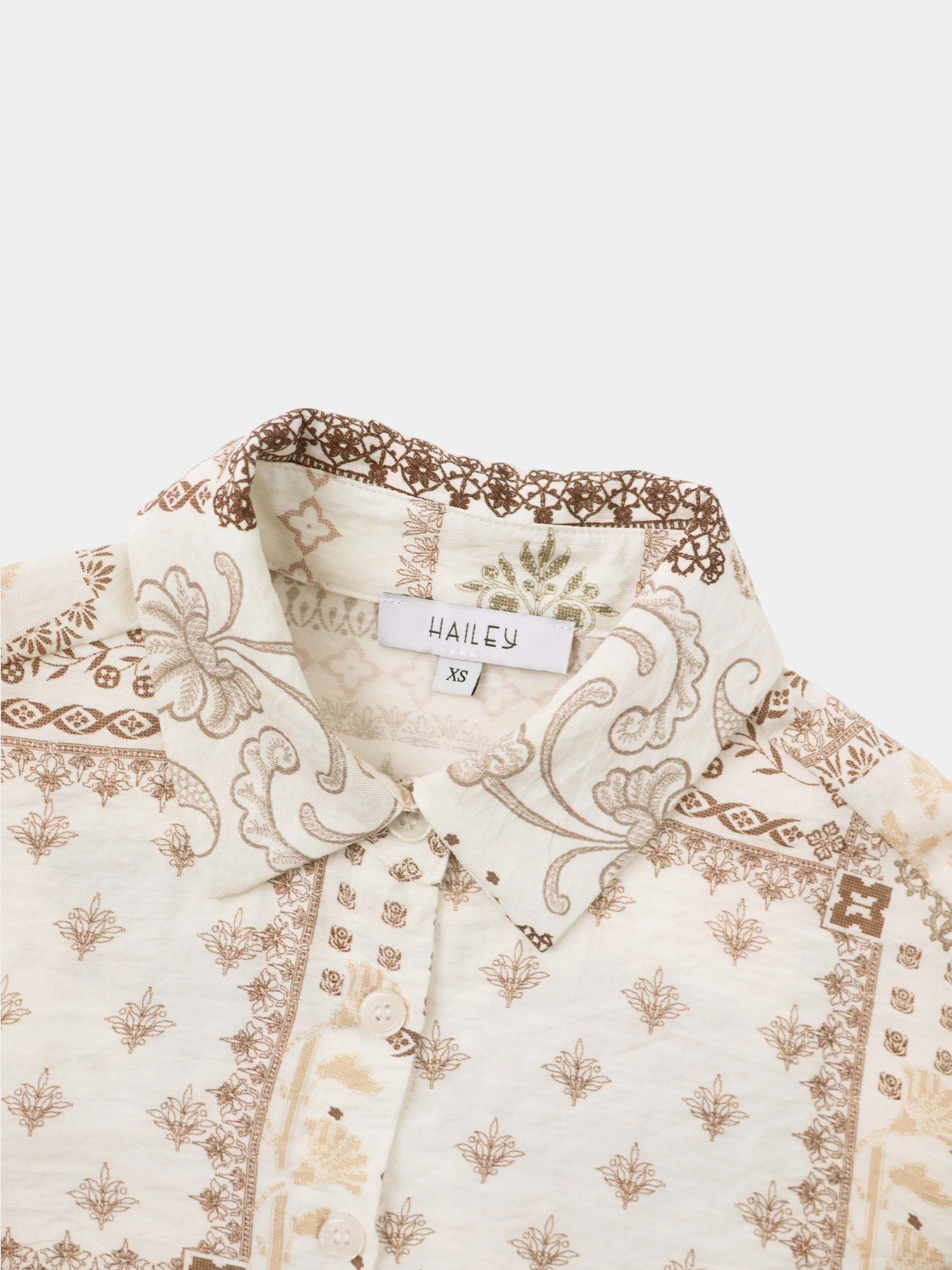 Button Down Collared Blouse-Brown Bandana