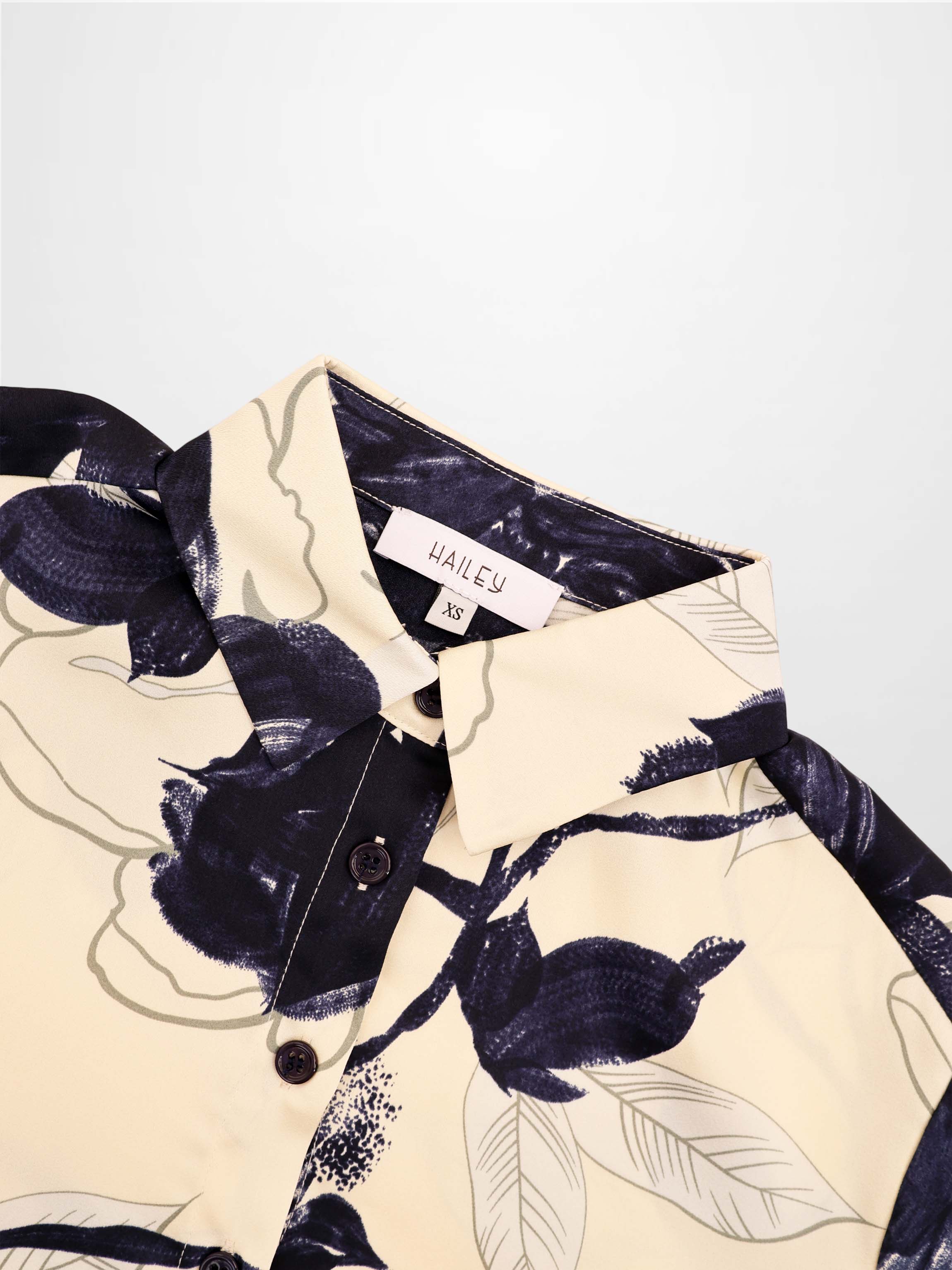 Button Down Collared Blouse-Navy Floral