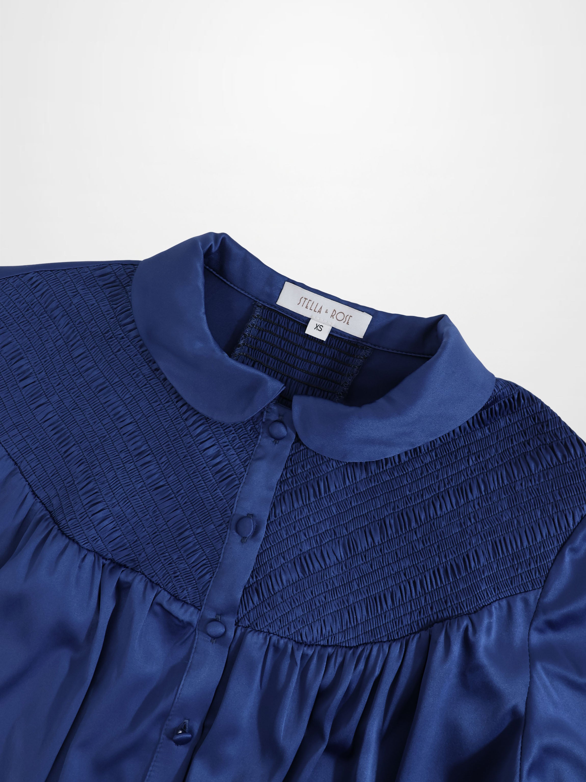 Faux Satin Micro Stitch Blouse-Navy