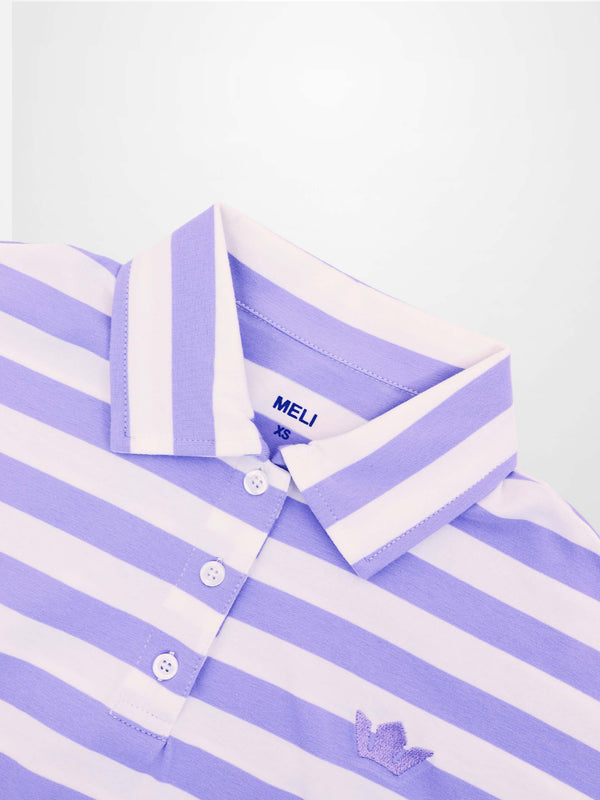 Striped Collar Bomber Tee-Lavender/White