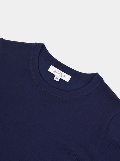 High Cuff Crew Sweater-Navy