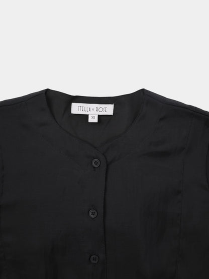 High V Neck Blouse-Black