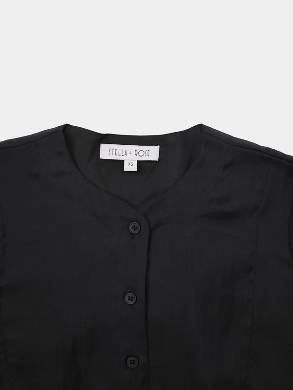 High V Neck Blouse-Black